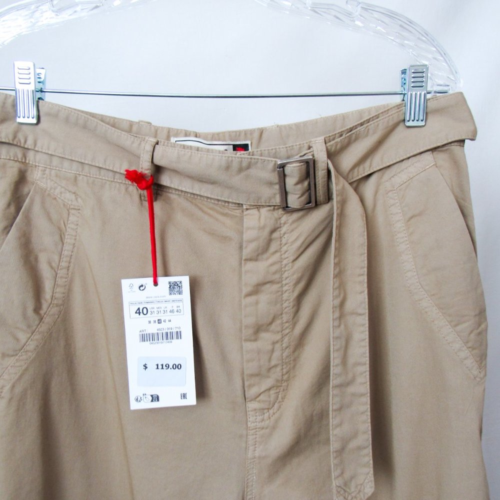 ZARA SRPLS NEW WITH TAGS Wide Leg Pants Tan Trousers Size USA 31Tall - Picture 6 of 13
